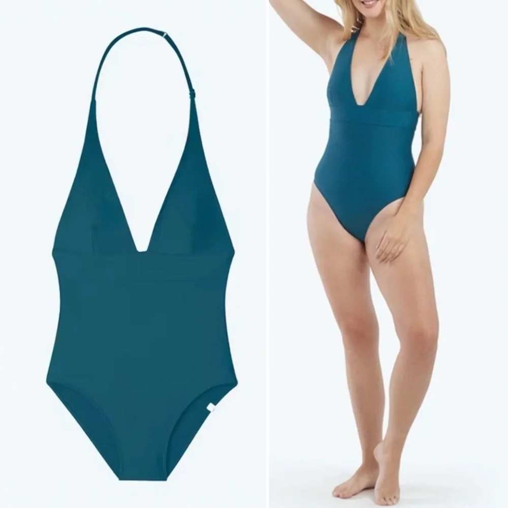NWT Summersalt V Halter Zen One Piece Swimsuit Teal Blue Open Back Size 8 - Picture 2 of 11